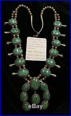 HUGE! OLD PAWN, Sterling Silver & GEM Turquoise Squash Blossom Necklace, 182.3g