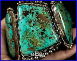 HUGE! Old Pawn Vintage Navajo Natural TURQUOISE Sterling Silver CUFF Bracelet