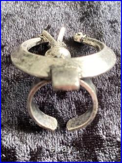 HUGE RED CORAL Necklace 40 Ring Sz 6 Set Silvertone Squash Blossom 112g Adjusts