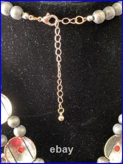 HUGE RED CORAL Necklace 40 Ring Sz 6 Set Silvertone Squash Blossom 112g Adjusts