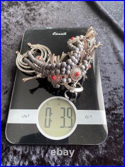 HUGE RED CORAL Necklace 40 Ring Sz 6 Set Silvertone Squash Blossom 112g Adjusts