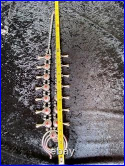 HUGE RED CORAL Necklace 40 Ring Sz 6 Set Silvertone Squash Blossom 112g Adjusts