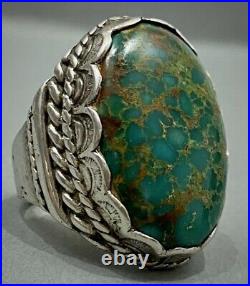 HUGE THICK RARE Vintage Navajo Spiderweb Turquoise Sterling Silver Ring 24 Grams