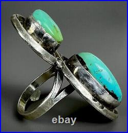HUGE Vintage Navajo Sterling Silver Natural Green Turquoise Ring 2 Long