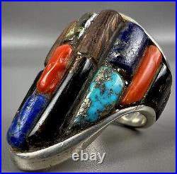 HUGE Vintage Navajo Sterling Silver Turquoise Multi Stone Cobblestone Inlay Ring