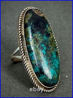 HUGE Vintage Navajo Sterling Silver Turquoise Ring Platero GORGEOUS STONE