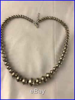 Hand Stamped Bench Navajo Pearls Graduated Sterling Silver Bead Necklace 18 335