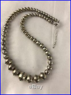 Hand Stamped Bench Navajo Pearls Graduated Sterling Silver Bead Necklace 18A335