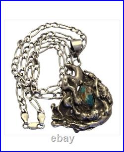 Hand Tooled Navajo Freeform Royston Turquoise Sterling Silver Necklace
