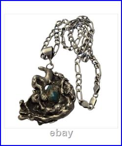 Hand Tooled Navajo Freeform Royston Turquoise Sterling Silver Necklace