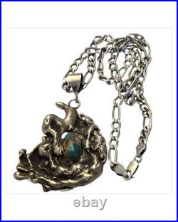 Hand Tooled Navajo Freeform Royston Turquoise Sterling Silver Necklace