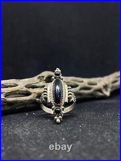 Handmade Native American Navajo black onyx Sterling Silver Ring Size 10
