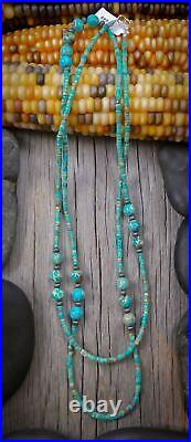 Handmade Navajo Long or Graduated Turquoise Bead Necklace