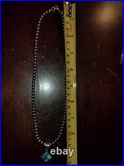 Handmade RT Knifewing Sterling Silver Inlay Turquoise with Navajo Pearls 5mm 18