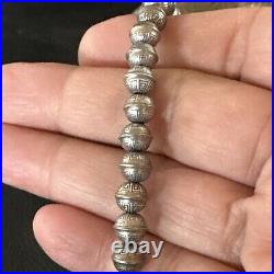 Handmade Stamped Navajo Pearls 6mm Beads 8 Sterling Silver Bracelet 17447