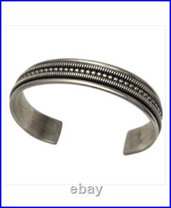 Handwrought Vintage Navajo Ribbed Cable Sterling Silver Bracelet