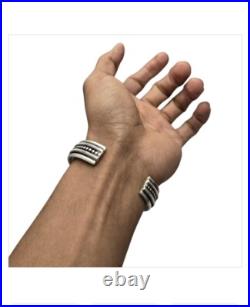 Handwrought Vintage Navajo Ribbed Cable Sterling Silver Bracelet