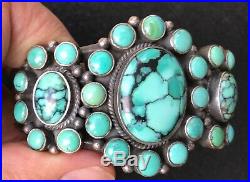 Heavy Dean Brown navajo turquoise cluster cuff bracelet sterling