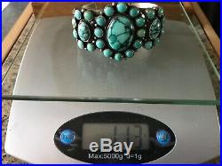 Heavy Dean Brown navajo turquoise cluster cuff bracelet sterling