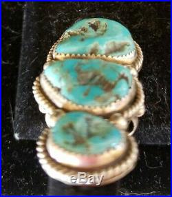 Heavy Huge 3 Stone Solid STERLING OLD PAWN Navajo Handmade Turquoise Ring SZ 7
