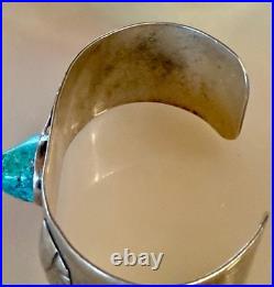 Heavy Navajo Sterling Silver Turquoise Nugget Leaf Cuff Bracelet 29.17g