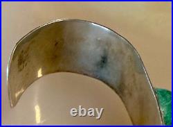 Heavy Navajo Sterling Silver Turquoise Nugget Leaf Cuff Bracelet 29.17g