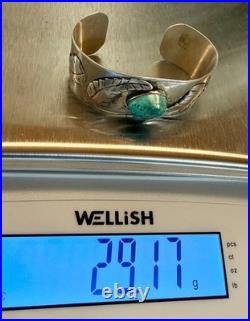 Heavy Navajo Sterling Silver Turquoise Nugget Leaf Cuff Bracelet 29.17g