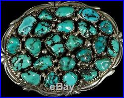 Heavy THICK, SOLID & Amazing Old Pawn Navajo TURQUOISE Sterling Belt Buckle