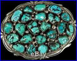 Heavy THICK, SOLID & Amazing Old Pawn Navajo TURQUOISE Sterling Belt Buckle