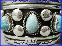 Heavy Thick Sturdy Vintage Navajo Men's Turquoise Sterling Silver Bracelet Old