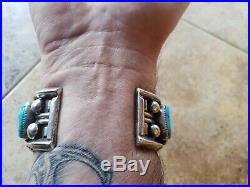 Heavy Vintage Native American Turquoise Sterling Silver cuff Bracelet