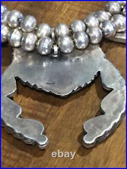 Heavy Vintage Sterling Silver Navajo Squash Blossom Necklace Set- 212g