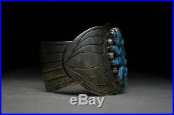 Huge & Heavy Navajo Arts & Crafts Guild Turquoise Sterling Silver Cuff Bracelet