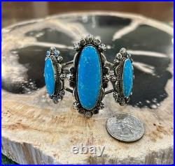 Huge Native American Blue Turquoise & Sterling Cuff 6.75 49 Grams