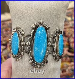 Huge Native American Blue Turquoise & Sterling Cuff 6.75 49 Grams
