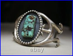 Huge Native American Navajo Sterling Silver Sandcast Turquoise Cuff Bracelet