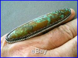 Huge Native American Royston Turquoise Sterling Silver Full Finger Ring Size 7.5