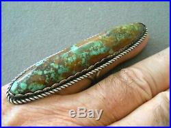 Huge Native American Royston Turquoise Sterling Silver Full Finger Ring Size 7.5