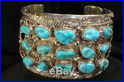Huge Navajo Sterling Silver Blue Turquoise Bracelet Native American Dead Pawn 2