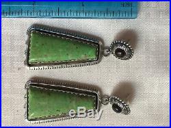Huge Old Dead Pawn Sign NAVAJO Green Turquoise 2 Long Dangle EarringsFree ship