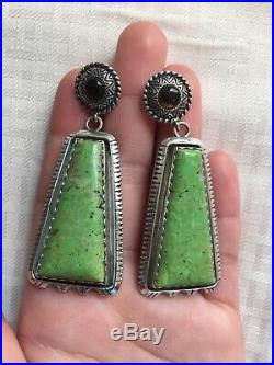 Huge Old Dead Pawn Sign NAVAJO Green Turquoise 2 Long Dangle EarringsFree ship