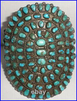 Huge Old Pawn Vintage Navajo Zuni sterling silver petit point bracelet turquoise
