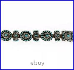 Huge Very Unique Vintage Navajo Sterling Silver Turquoise Concho Belt