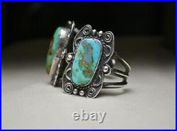 Huge Vintage Native American Navajo Sterling Silver Turquoise Cuff Bracelet