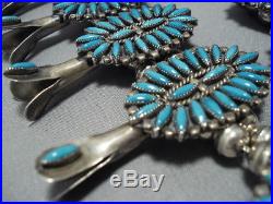 Huge Vintage Navajo Needle Turquoise Sterling Silver Squash Blossom Necklace