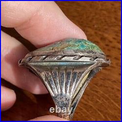 Huge Vintage Navajo Sterling Silver Mens Ring Size 10 Turquoise 16.8g
