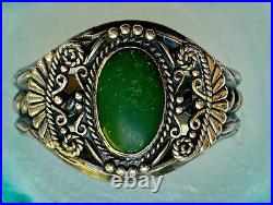Important Antique Navajo Sterling Silver Turquoise Cuff Bracelet Highly Wrought