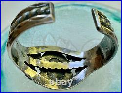 Important Antique Navajo Sterling Silver Turquoise Cuff Bracelet Highly Wrought