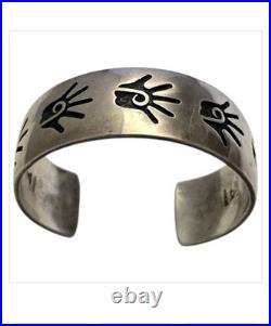 Important Deceased John Shopteese Navajo Sterling Silver handprint Bracelet
