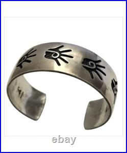 Important Deceased John Shopteese Navajo Sterling Silver handprint Bracelet